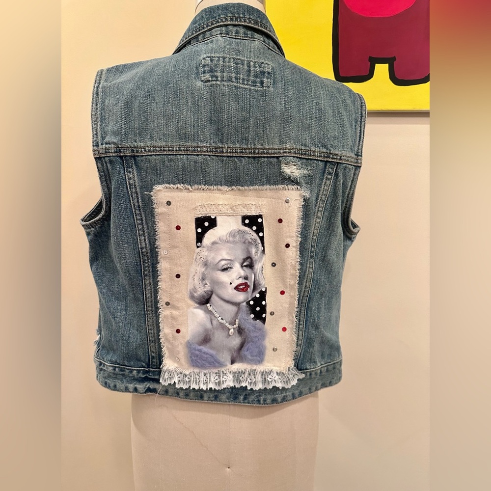 Denim Vest with Iconic Portrait Patch